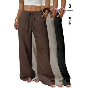 3/1 Counts Women's Linen Polyester Pants Wide Legs Summer Beach Palazzo Pants Back to School, 2026RAIMENTRY