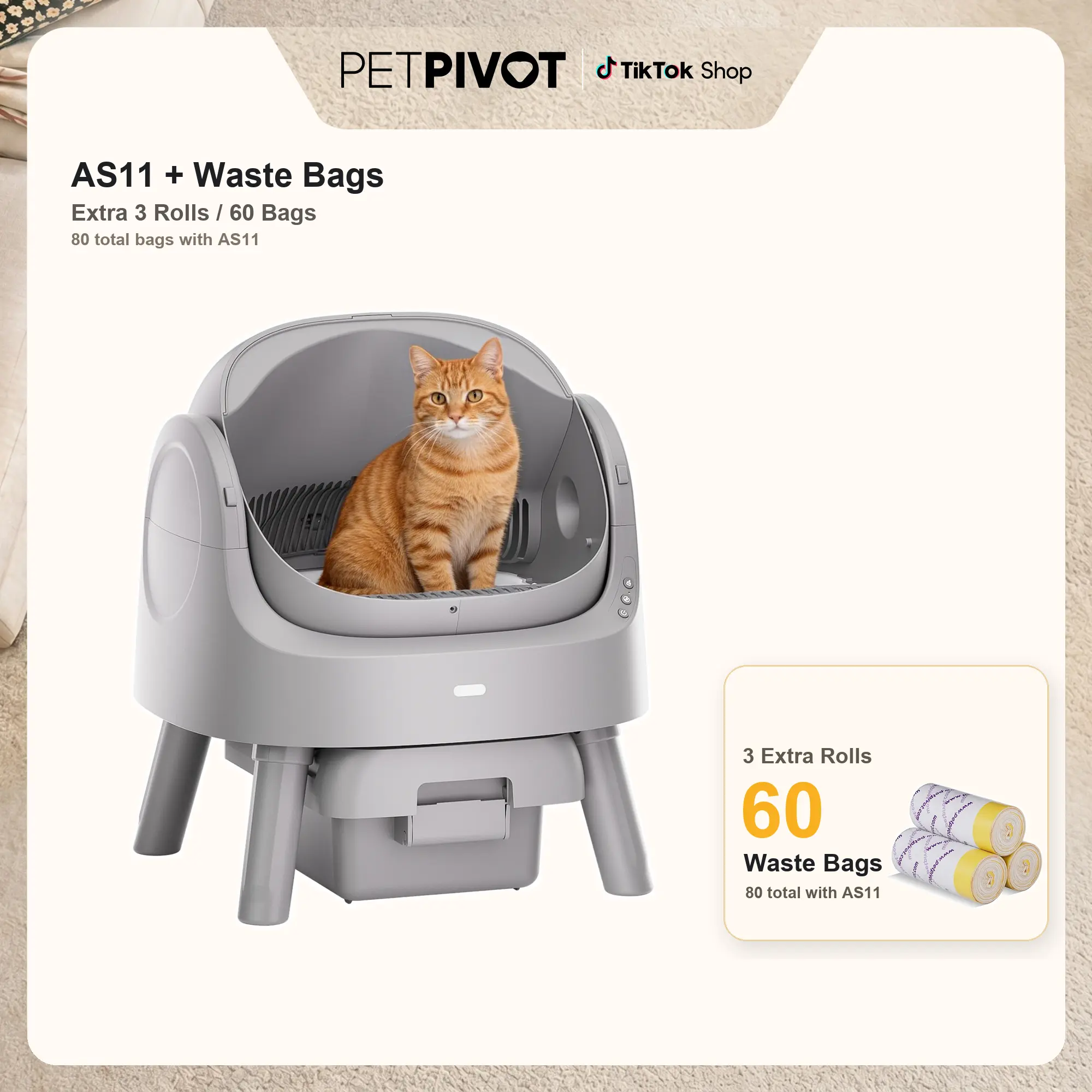 PetPivot AutoScooper 11 Open-Top Automatic Self-Cleaning Cat Litter Box, Limited-Time Extra 60 Waste Bags , 80 Total Bags PetPivot AutoScooper 11 Open-Top Automatic Self-Cleaning Cat Litter Box, Limited-Time Extra 60 Waste Bags , 80 Total Bags