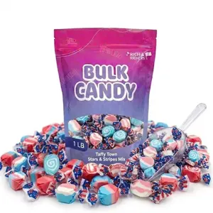 Taffy Town Stars and Stripes Salt Water Taffy Mix - 1lb Bulk Bag, 4th of July Limited Edition Patriotic Snack, Red White & Blue Sweet Summer Party Favors | Blueberry Tart, Rocket Pop, Strawberry Shortcake