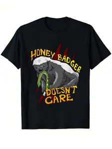 Men's 7.5oz Badger Pattern T-Shirt, Casual Round Neck, Short Sleeve, with and Print, Party and Daily Wear