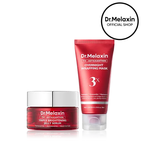 [Dr.Melaxin Official] TX-Astaxanthin Glow Duo, 2-Piece | Triple Brightening Jelly Serum + Overnight Wrapping Mask | Tranexamic Acid, Astaxanthin & Niacinamide | Dark Spot & Glow Care | Korean Skincare
