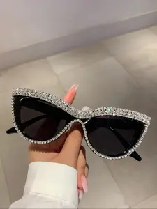 1Pc Women New Rhinestone Decoration Cat Eye Sunglasses for Party Fashion Personality Black Shades Glasses Travel Decoration Paired With Glasses Eyewear Shades Trendy Beach Eyewear
