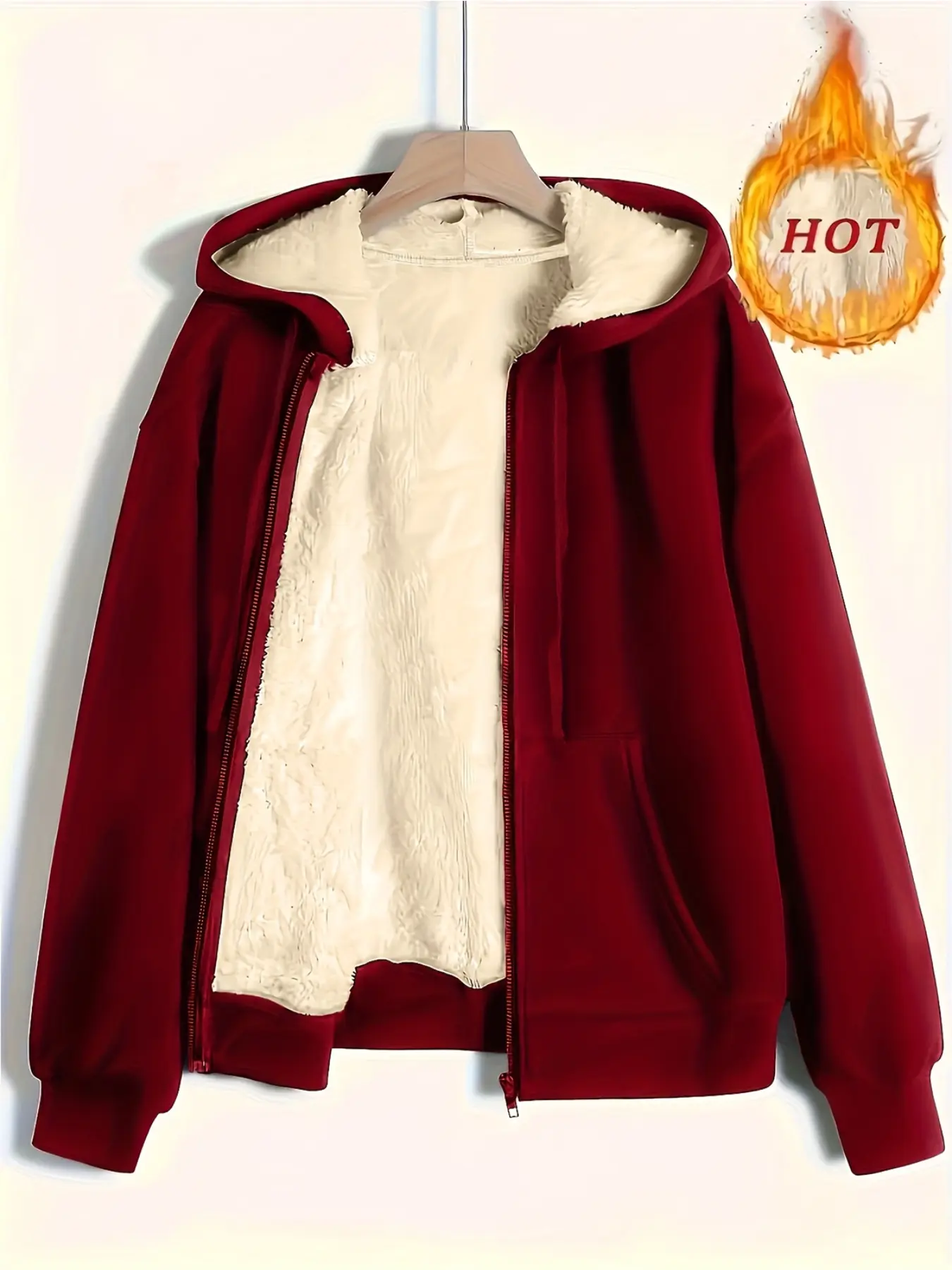 Women's Winter Warm Plush Hoodie Jacket, New European Style Casual Solid Knit Fleece Coat, Long Sleeve Drop Shoulder Design, Fall & Winter Fashion, Womenswear