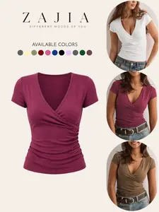 Women's Slim Fit V Neck Tee, Solid Color Design, Perfect for Summer Casual Wear & Daily, Ideal for Everyday Comfort, Womenswear