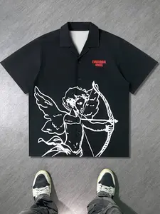 Men's Cupid Short Sleeve Shirt, Cartoon Print Shirt, Casual Everyday Wear, Perfect Gift Choice, Casual Graphic Shirt