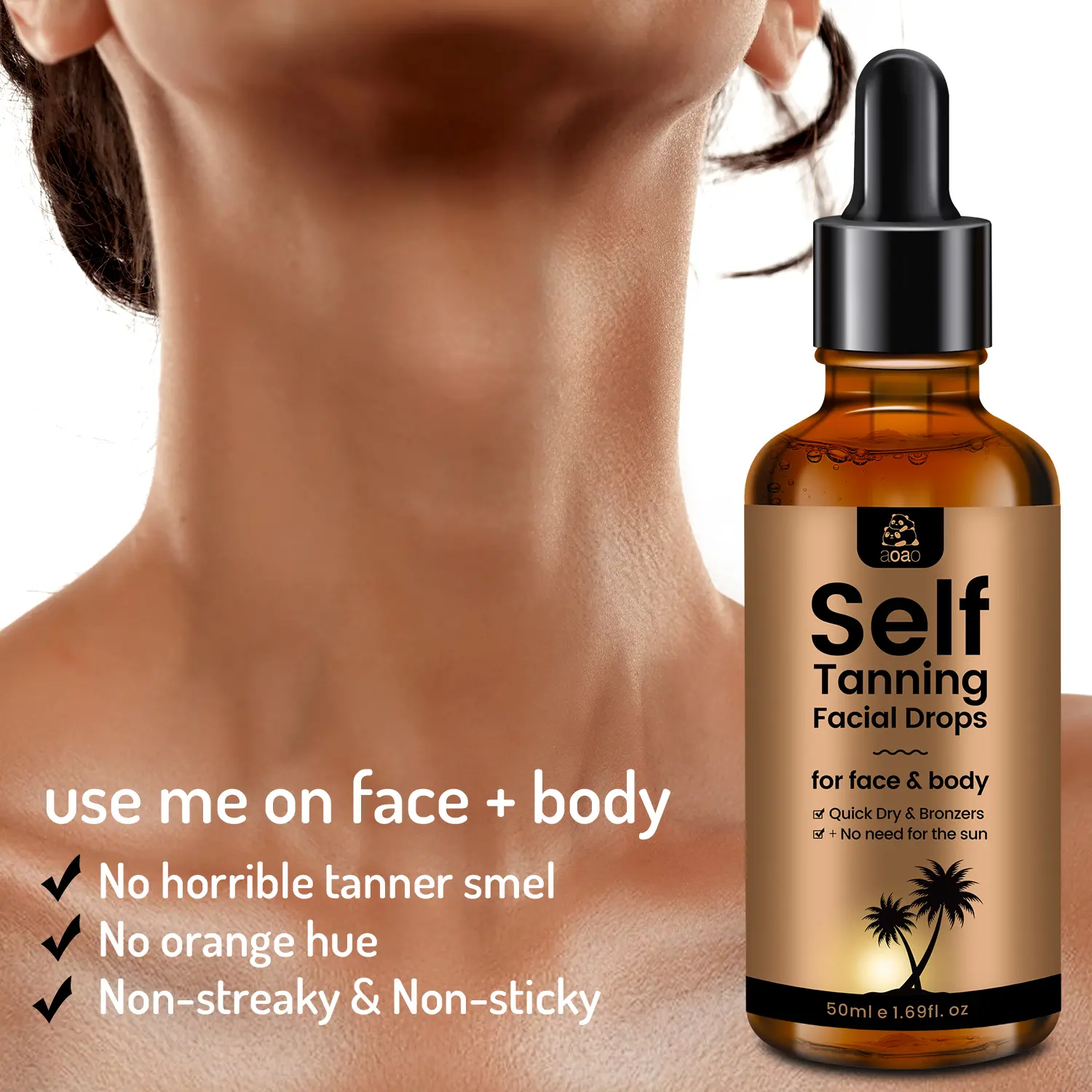 AOAO Self Tanning Essence Lotion 2-Pack, Quick-Dry Sunless Bronzer for a Smooth, Streak-Free Tan, Body Care for Face & Body