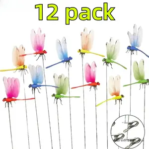 12Pcs Dragonfly Fly Repellent Clip, 3D Fake Dragonfly Garden Decor, Chemical-Free Insect Repellent for Patio, Backyard, Outdoor Plants and Camping Use