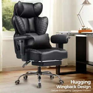 【Hot Deals】COMHOMA Big and Tall Office Chair 400LBS Wide Ergonomic Gaming Chair with Deluxe Embossing Leather with Foot Rest 150°Reclining Adjustable Armrests Pocket Spring Back Support and Without Pillow