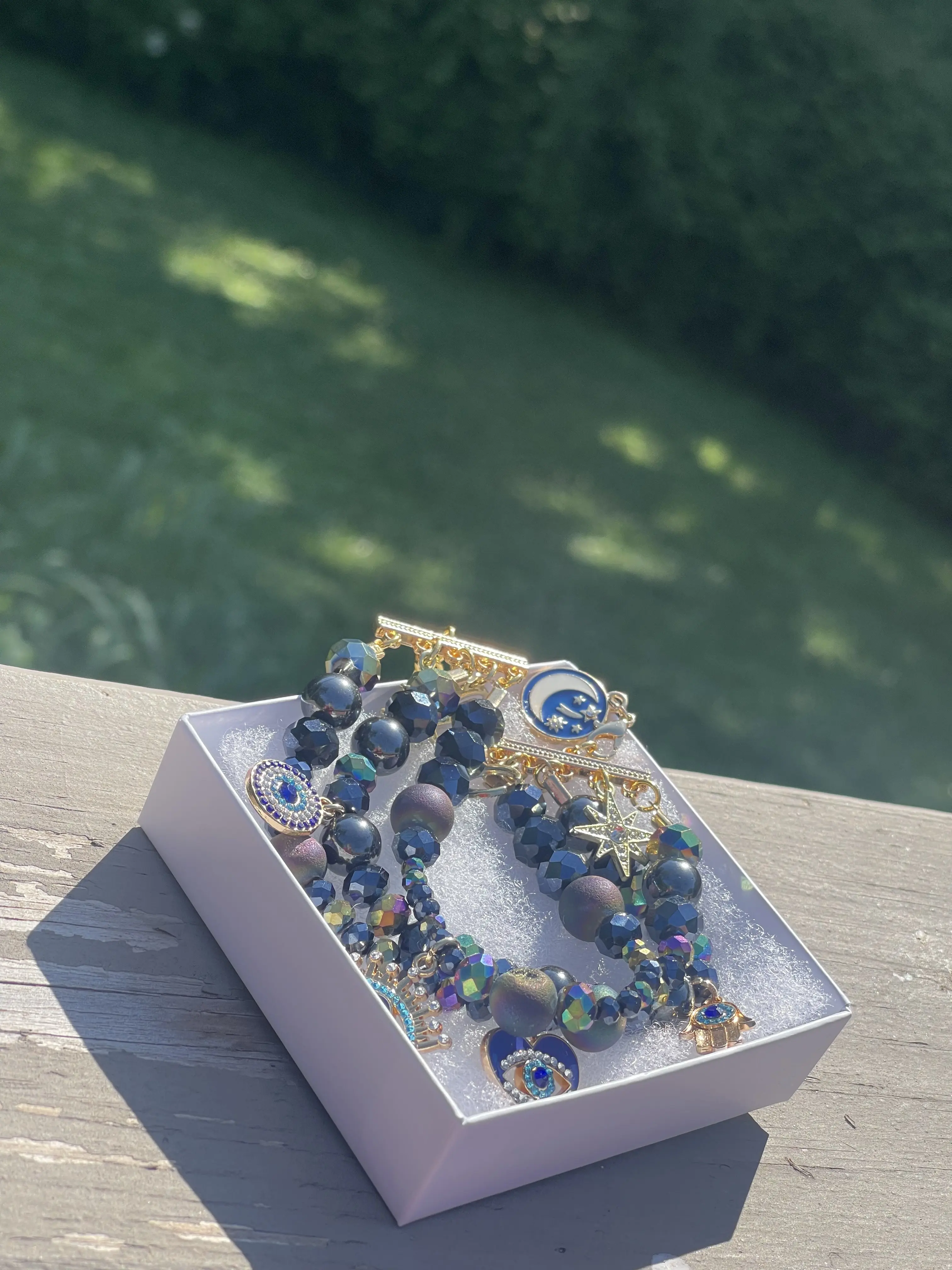 Dr. WhatEvzz Rainbow Hematite Bracelet with Gold & Evil Eye Protection – Balance, Abundance & Spiritual Shielding