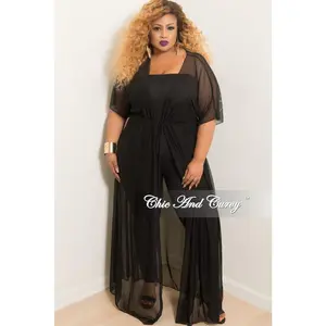 Final Sale Plus Size Long Sheer Cover Up with Tie in Black