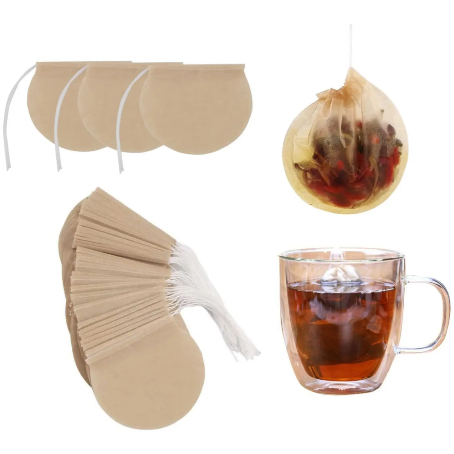600PCS Tea Bags for Loose Leaf Tea Empty Tea Bags Loose Leaf, Disposable Round Natural Tea Filter Bags, Paper Drawstring Tea Bags Unbleached Tea Coffee Bags, Bath Spice Herbs Brewing Soup Bags