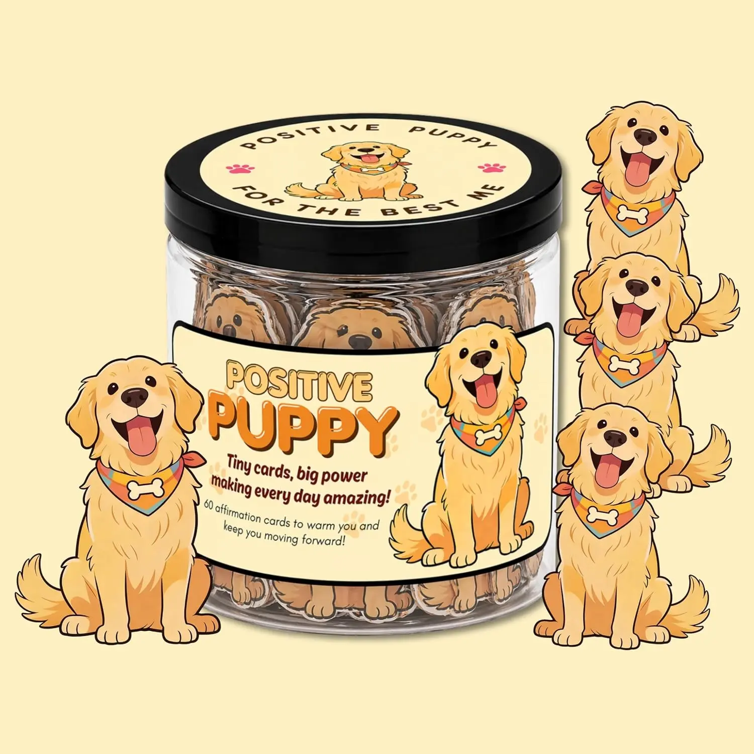 60 Positive Affirmation Cards Jar Golden Retriever Gifts Emotional Support Affirmation Jar Graduation Birthday Gifts for Women Coworker Friends Adults Teacher Appreciation
