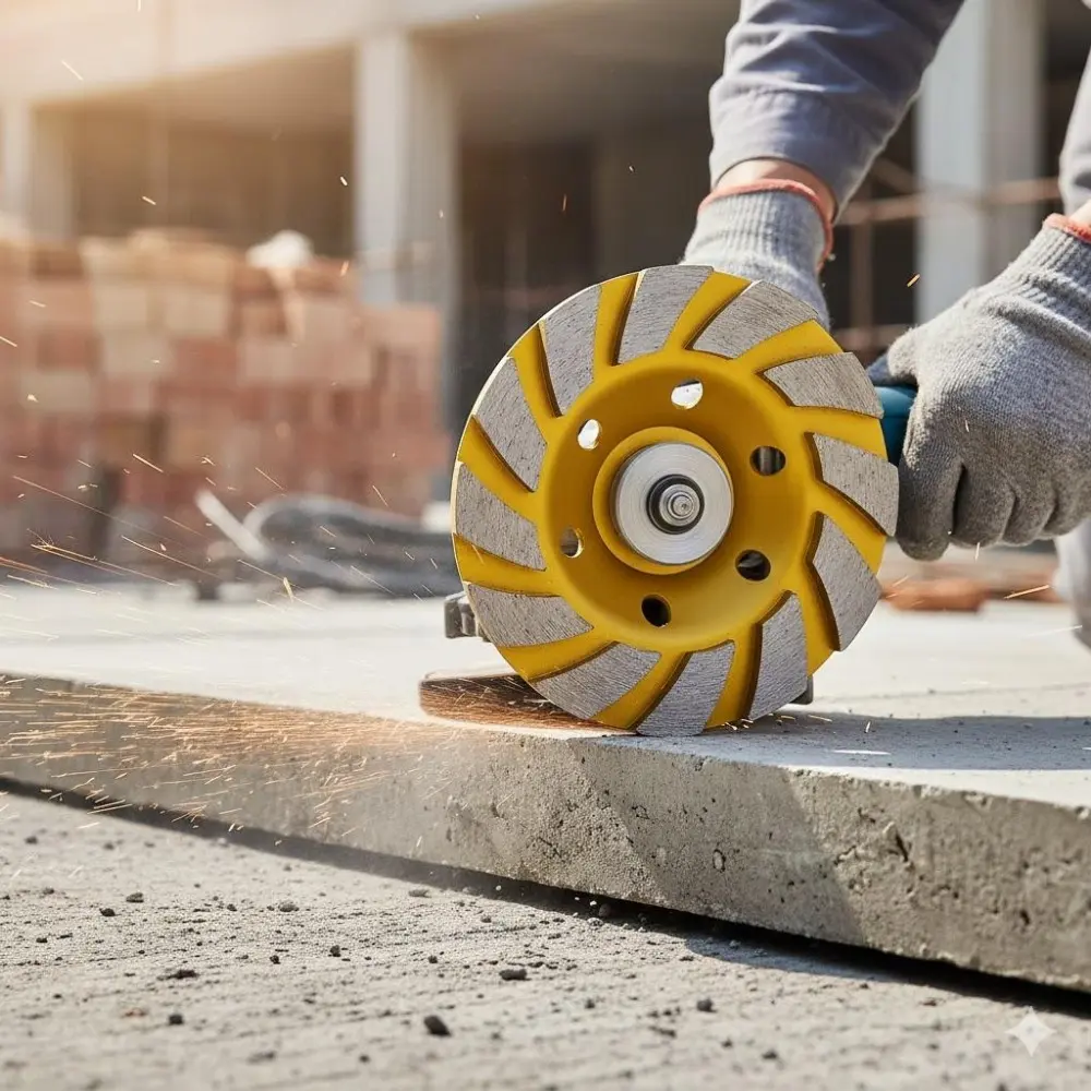 4 Inch Diamond Turbo Grinding Wheel - 12-Segment Heavy Duty Cup for Concrete Stone Ceramic - High Precision Angle Grinder Disc with Quick Change Adapter - Durable Cutting & Polishing Tool for Granite Marble Metal