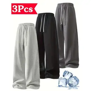 Men’s Solid Color Joggers – Loose-Fit Wide-Leg Sweatpants with Drawstring Waist and Cuffed Hem | All-Season Casual Pants with Elastic Waistband and Straight-Leg Design | Available in multiple colors for fitness and casual wear