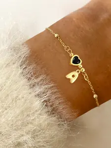 Mini Bubble Initial Letter Heart Crystal Women's Bracelet, Cute Fashion Stainless Steel Bead Chain, Elegant Ladies' Jewelry