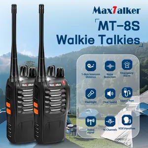 Rechargeable Walkie Talkies Long Range: MaxTalker MT-8S Walkie Talkie with Earpiece, Flashlight, VOX 1500mAh Battery, Walkie Talkies for Adults Business, Hunting Camping Essentials, 2 Pack