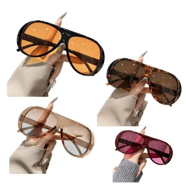 4PCS Oversized Aviator Sunglasses, Retro 70s Style Shield Sun Glasses, UV400 Protection Colorful Tinted Lens Shades for Women, Trendy One-Piece Frame Eyewear