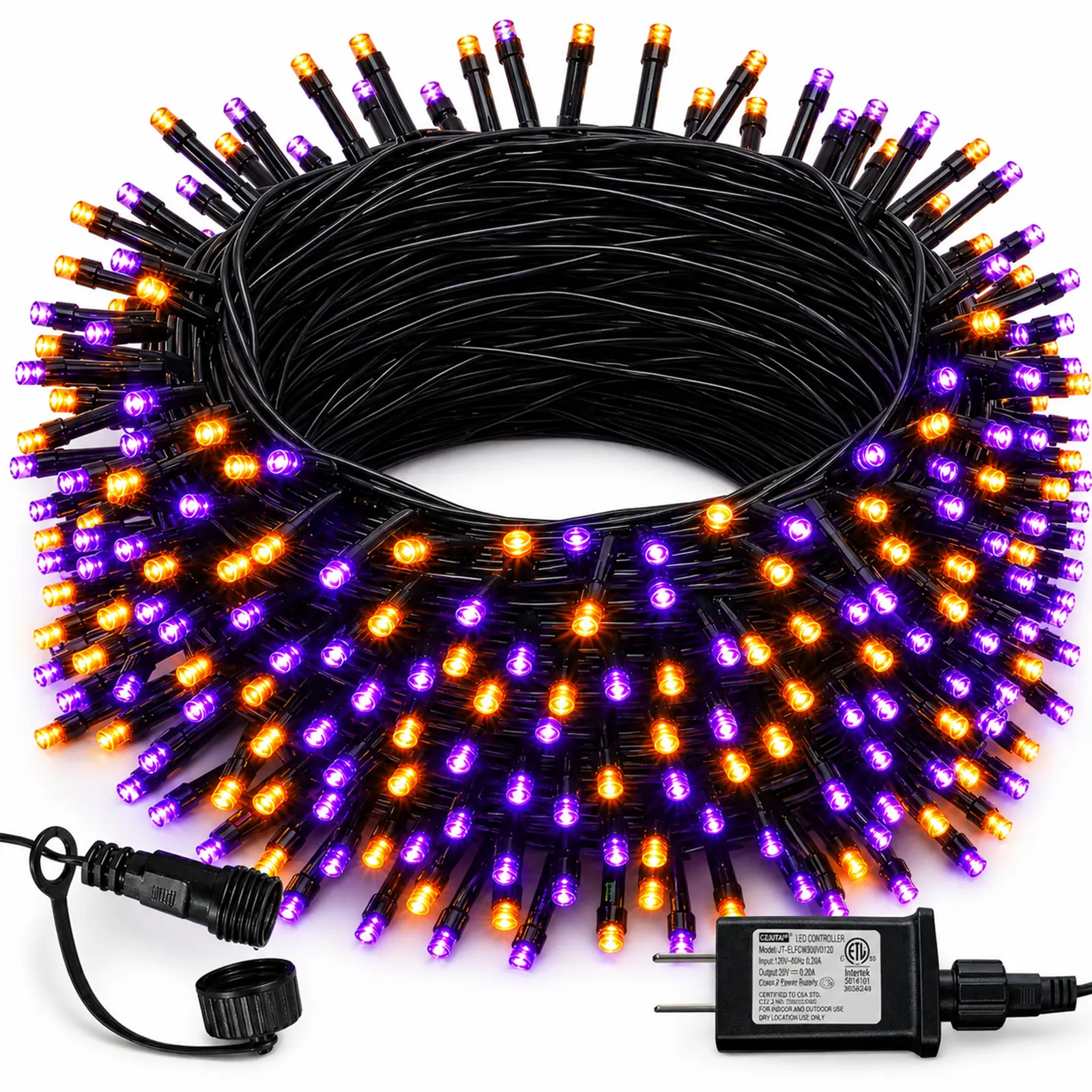 99ft Long Halloween LED String Lights with 8 Modes Timer Mode, 300 LED Waterproof Orange Purple Halloween Decorations for Porch Yard
