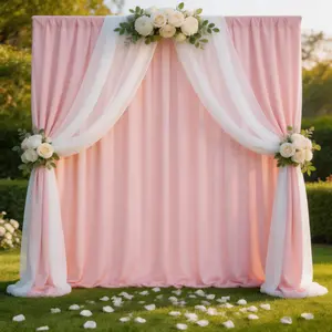 Pink Draping Fabric Photo Backdrop 8 Pcs 5x10ft, Smooth Polyester with Elegant Hang for Romantic Wedding, Baptism, Birthday, Photography Background