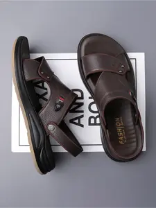 Men's Leather Sandals, Durable Anti-Slip Thick Sole, Comfortable Business Casual Shoes, Ideal for Daily Commute and Summer Wear, Minimalist Sandals