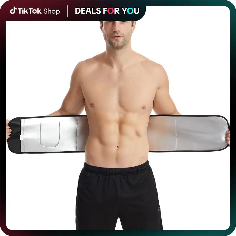 IYDoaMea 1PC Men's Adjustable Waist Trainer - Compression Design, Plus Size, Easy-Clean Sweatband, Lumbar Support, No Movement Will Slide Easily, Phone Pocket, Portable Sauna Belt for Home Gym, Sports Sleeves & Support