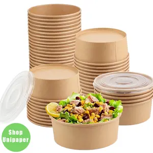 Unipaper Heavy Duty Disposable Paper Bowls 17oz-50oz with Lid Microwave Deli Containers Leakproof Sturdy for Soup Snack Camping Family Party Plates