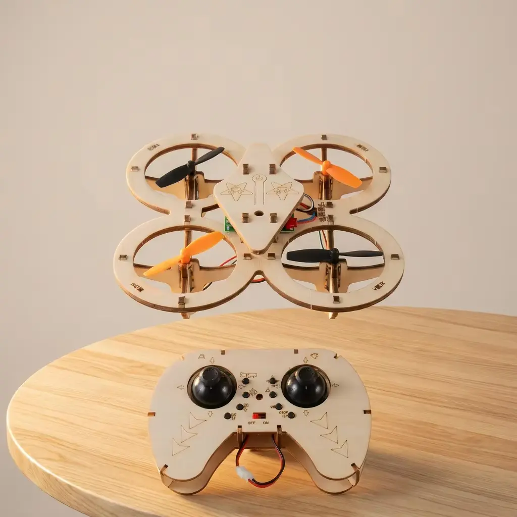 Unisex Wooden DIY Drone for Kids & Beginners, STEM Educational Quadcopter with 360° Stunt Flips, 2.4GHz Stable Flight, 1-Key Takeoff/Landing, Eco-Friendly Laser-Cut Lightweight Balsa Wood, Lithium Ion Battery, Parents’ Parent-Child Bonding Science Project