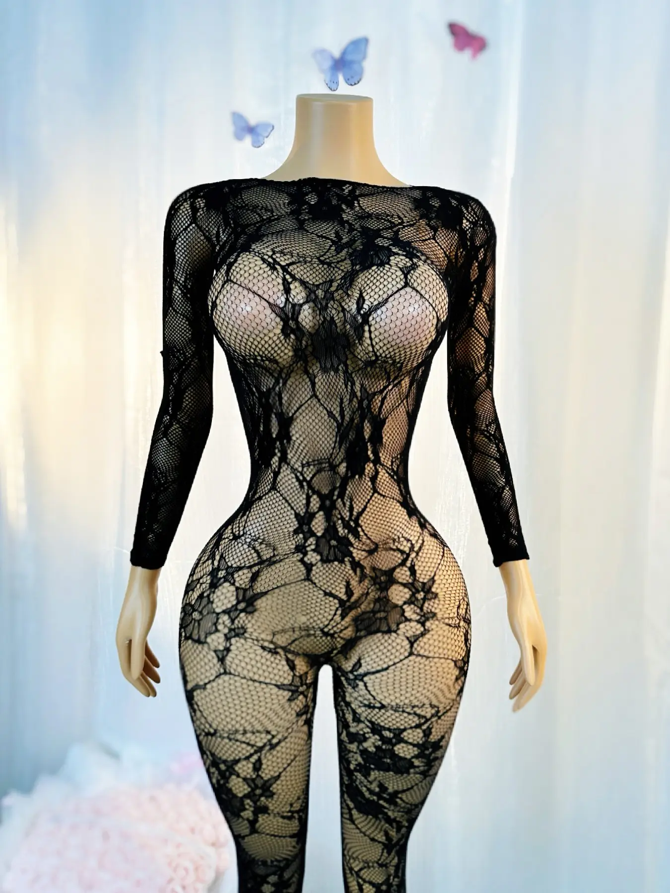 Women's Solid Bodysuit, Sexy Long Sleeve Hollow Out See Through Swimsuit Cover Up, Ladies Swimwear for Beach Holiday, Swim Cover Ups, Sheer Cover Ups, Beach Coverup, Swimsuit Coverups