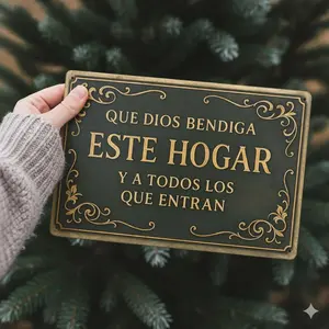 8x12inch Metal Tin Sign "Que Dios Bendiga Este Hogar" Rustic Christian Home Decor 2D Flat Vintage Print for Entryway Living Room Faith Aesthetic  bar wall home theme iron mural Cloth Lightweight Ornaments Decoration