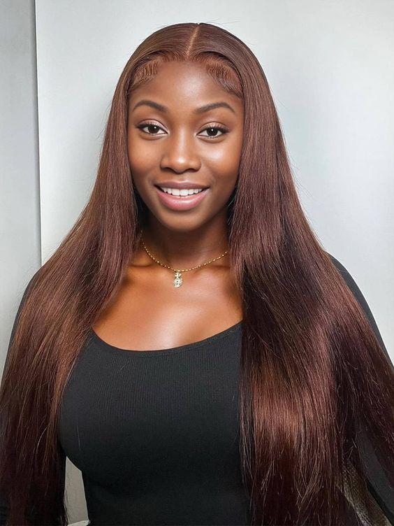 Bling Hair 13X4 Straight Hd Lace Frontal Wig Chocolate Brown Straight Lace Front Wig Remy Brazilian 4# Color 13X6 Body Wave Frontal Human Hair Wigs For Women