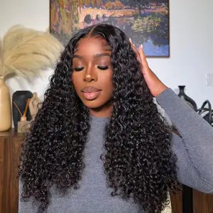 30 Inch Deep Wave Lace Front Wigs Human Hair 180Density 13x4 HD Lace Frontal Wigs Human Hair Pre Plucked Deep Curly Glueless Wigs Human Hair for Women Natural Black