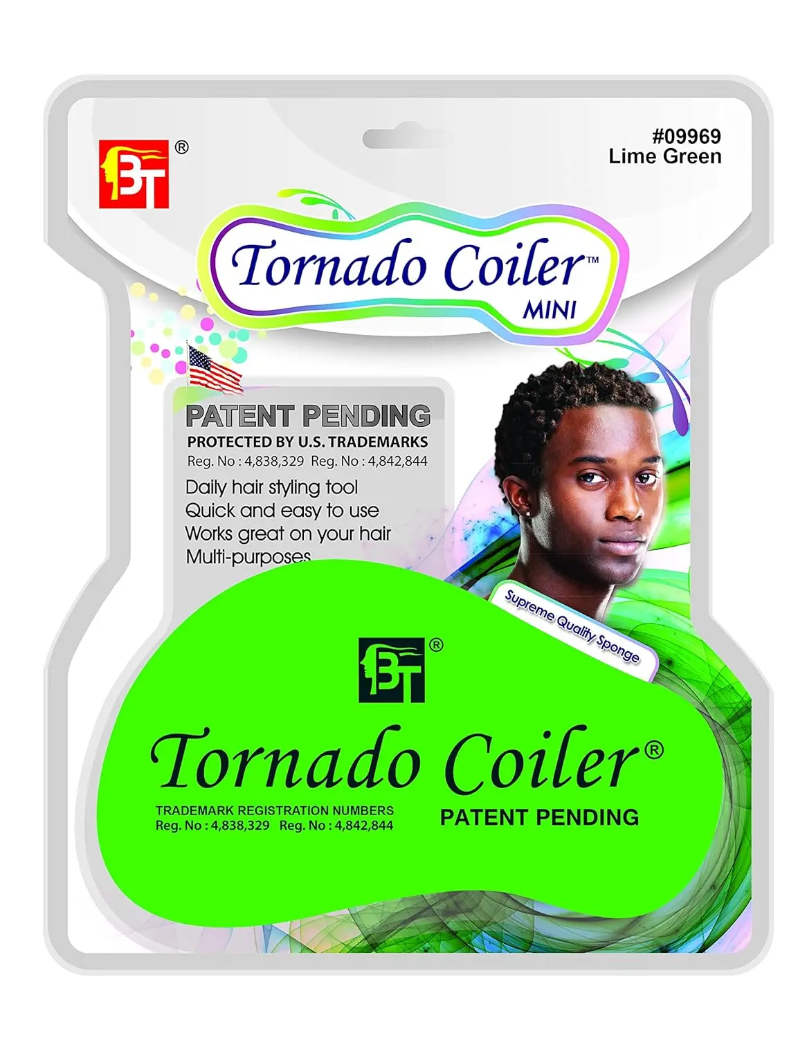 BEAUTY TOWN Tornado Coiler, Heatless Mini Hair Sponge for Natural Hairstyles, 10mm Polyurethane Foam Styling Tool, Lime Green, Heatless Tool, Mini Size, Textured Sponge, Creates Locs, Hair Styling, Haircare, Unisex
