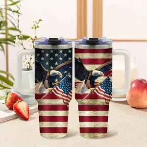 1 Piece 40 oz American Flag and Eagle Pattern Water Cup, Cup with Lid and Straw, Stainless Steel Insulated Cup, Essential for Men's Father's Day, Travel Essential, Sports Water Bottle, BPA Free, Travel Mug, Perfect for Cars, Outdoor Sports