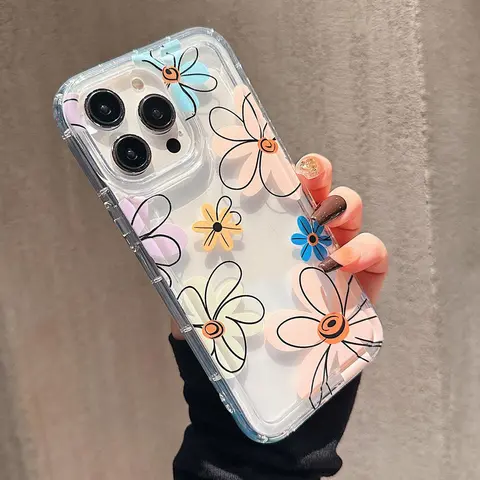 Clear Flower Pattern Phone Case, Floral Decorative Phone Protector Cover, Phone Accessories Compatible with iPhone 15 14 13 12 11 Pro Max XR