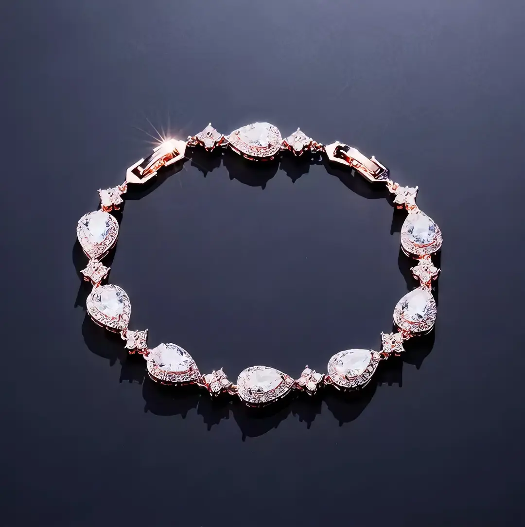 Elegant Rose Gold Teardrop Crystal Bracelet with Star Accents for Men Fashion Jewelry