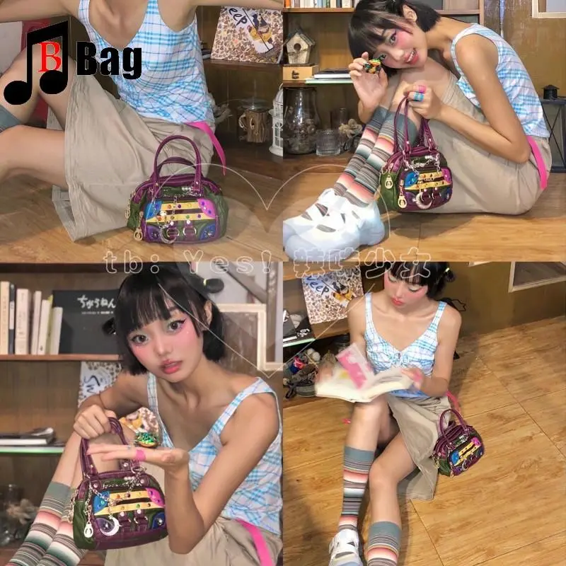 Y2K Spice Girl Vintage Personality Handbag Japanese/Korean Subculture Women's Retro Soft Leather Chain Playful Messenger bag