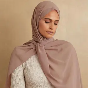 1pc Elegant Light Blue Chiffon Hijab for Women - Sophisticated Solid Color Scarf with Exquisite Stitched Edges, Breathable & Decorative Polyester Headscarf, Ideal for Festivals & Casual Attire, Hair Scarf