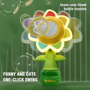 Seven Color Sunflower Shake Head Soap baby Bubbles Swing Light 3 Speed Adjustment Automatic Blowing Handheld seven-color flower Bubble Machine Kids Toys