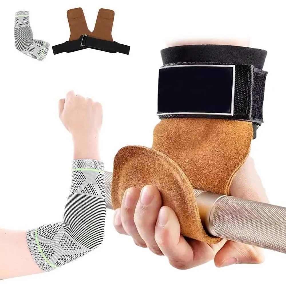 Gymnastics Grips & Elbow Support Sleeves (2+1 Set) -  Palm Guards for Pull-Ups, Weightlifting &   -  Grip Strength, Blister Prevention, Unisex Fitness Gear