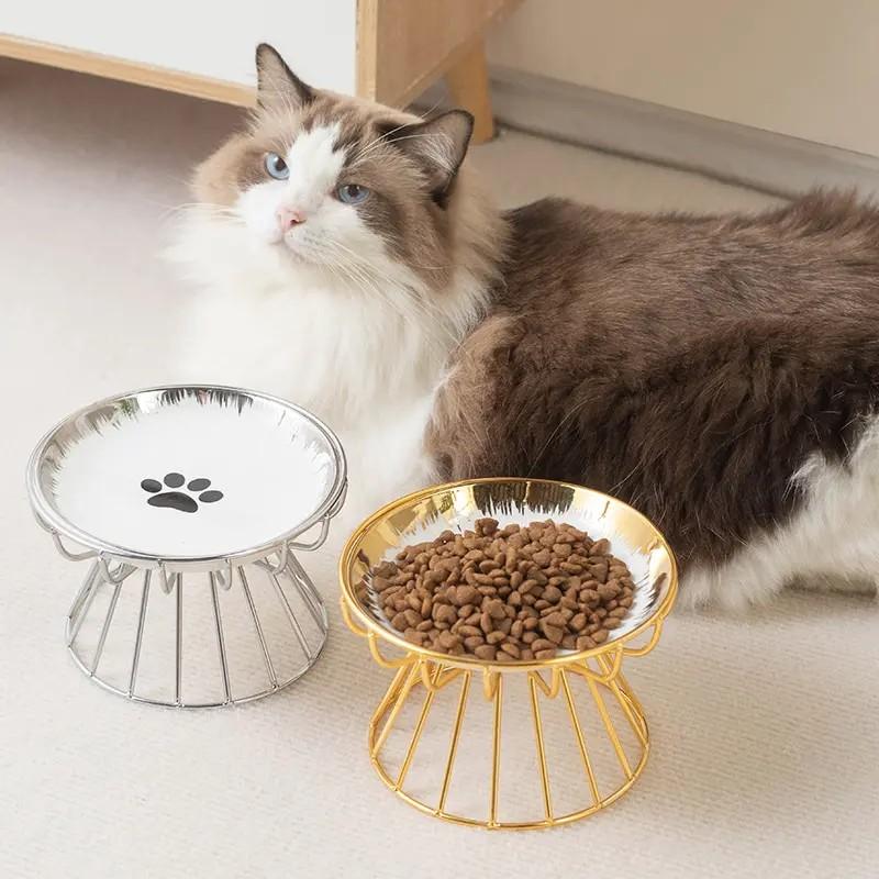 Elevated Cat Bowl,  Raised Ceramic Cat Dish , Whisker Friendly Pet Water or Food Plate Feeding Station for Indoor Cats, Kittens