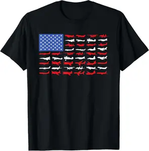 Pilot Airplane American Flag Plane Aviation Short Sleeve Summer Casual Shortsleeve Cotton T-Shirt