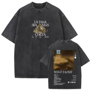 Washed Vintage Rapper Milo J La Vida Era Mas Corta Album Graphic T-shirt Men Women Hip Hop Fashion Pop Music T Shirts Streetwear