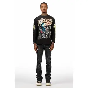 Danby Black Long Sleeve & Inkspill Grey Oil Wash Stacked Flare Jean Bundle