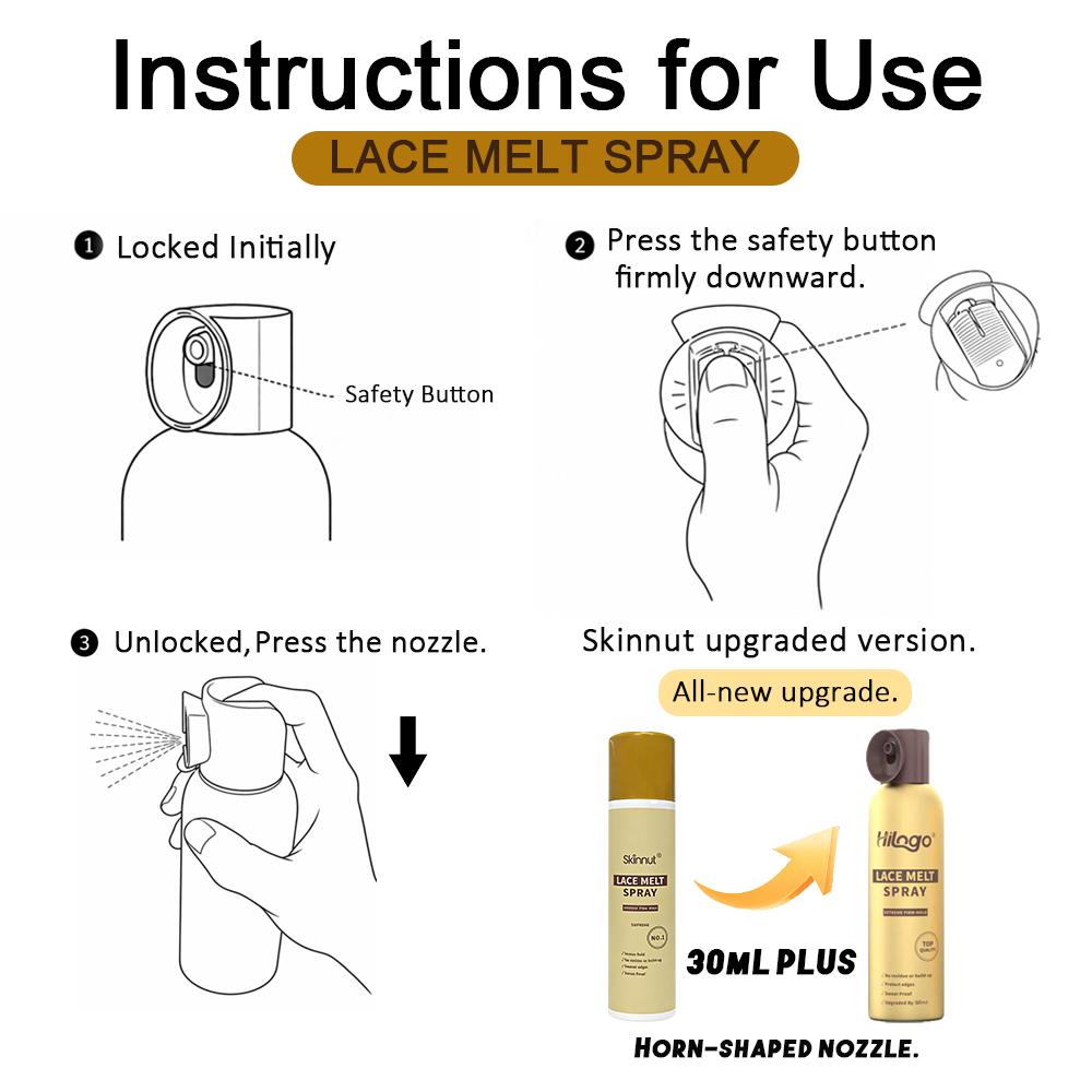 HILOGO Lace Melt Spray - Non-Toxic Aerosol Can Lace Wig Adhesive, Mild & Extra Strong Hold for Invisible Natural Hairline, Sweatproof for Smooth Finish, 180ml/6.09fl oz Single Item Haircare (3-Year Shelf Life), Daily, Yes