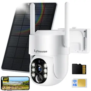No WiFi Needed 4MP 4G LTE Solar Security Camera Outdoor, Solar Powered Camera w/SD Card SIM Card, 360° View Color Night Vision AI Detection, 2 Way Talk,  IP66 Waterproof, for Jobsite, Backyards, Campers, Driveways, Farms, Ranches and Forests