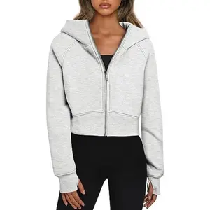 Woman' Y2K Solid Color Zipper Hooded Ultra Short Fleece Jacket Sweatshirt Wool Casual Cozy Street Style Jacket Sweatshirt for Autumn Winter Slim Fit Casual Wear Zip Up Hoodie Soft Fabric Full Zip Design Hooded