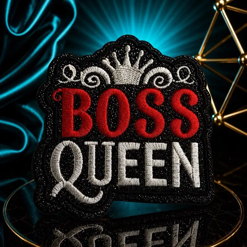 Boss Queen Glittering Iron-On Embroidery Patch, Women's Lady DIY Sewing Accessory for Jackets, Bags, Sweatshirts, Pullovers