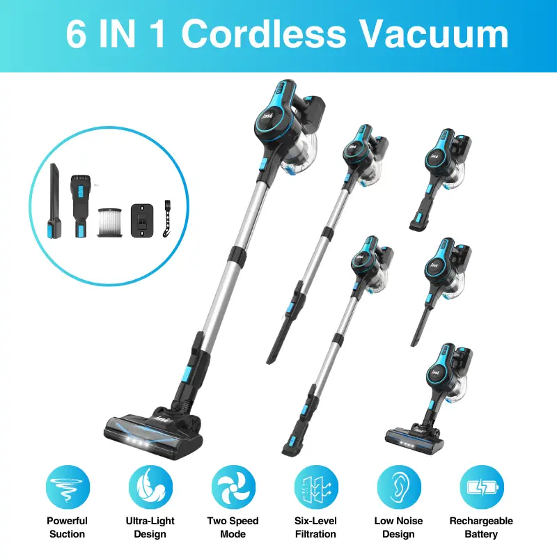 6-in-1 Cordless Stick Vacuum-N5T with Rechargeable Battery, 15-45 Minutes Runtime, Two Power Modes, Wireless Appliances-Holiday Gift