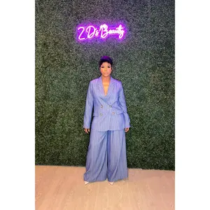 Double Pin Stripe Two Piece Blazer Suit