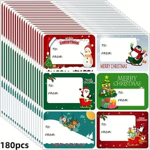 180pcs Jolly Christmas Labels, Festive Stickers for Gift Wrapping, Self-Adhesive Paper Material, Perfect for Holiday Decorations